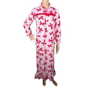 NWT VTG Her Majesty Bow Flannel Nightgown 14 Girls Adult XS Red White Deadstock
